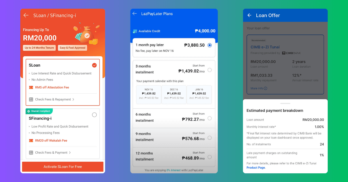 shopee sloan lazada lazpaylater tng loan