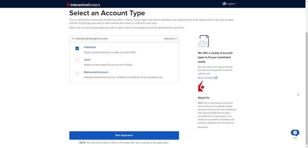 select an account type