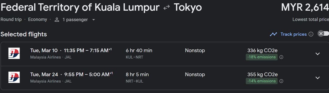 malaysia airlines flight to tokyo