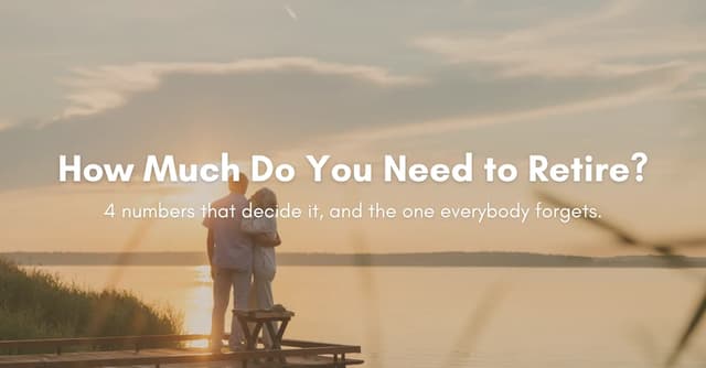 An older couple standing on a jetty at sunset, with the title How Much Do You Need to Retire?