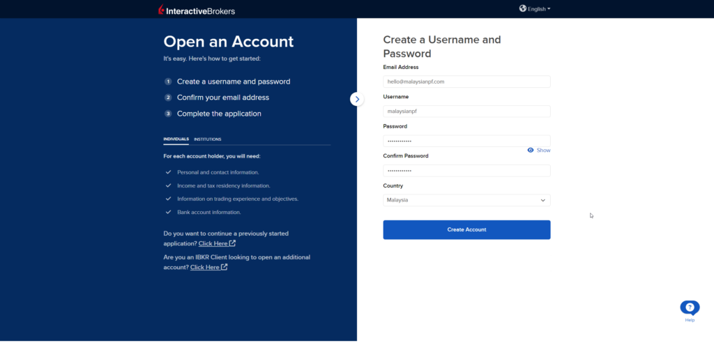 setup account email and password
