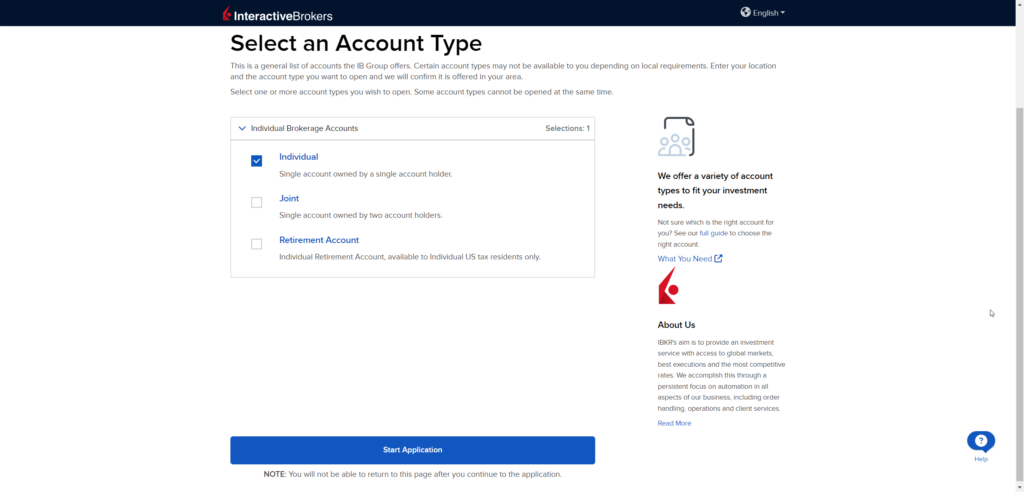 select an account type