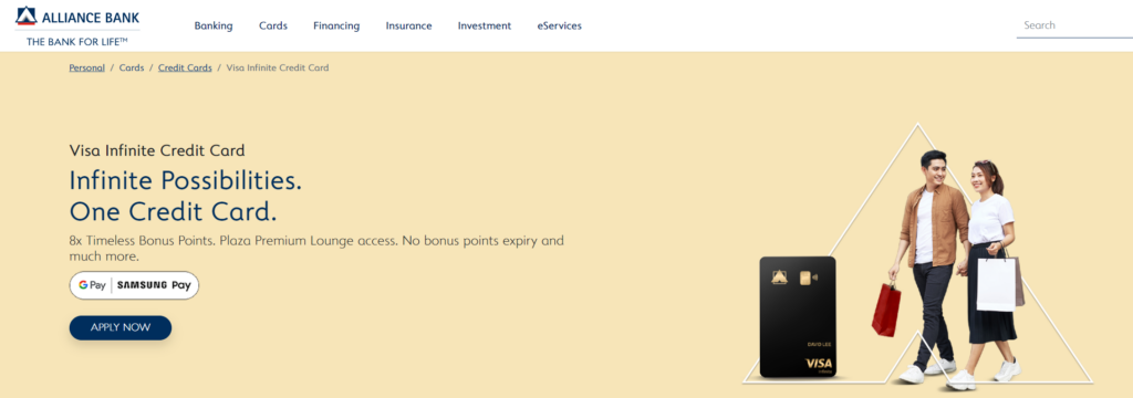 Alliance Bank Visa Infinite homepage