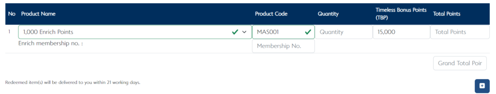 timeless bonus point redemption catalogue