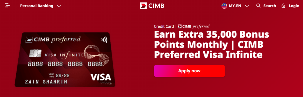 cimb preferred visa infinite product page