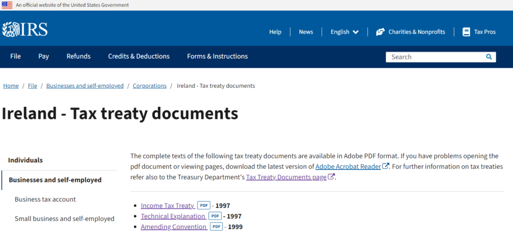 IRS Ireland - Tax treaty documents