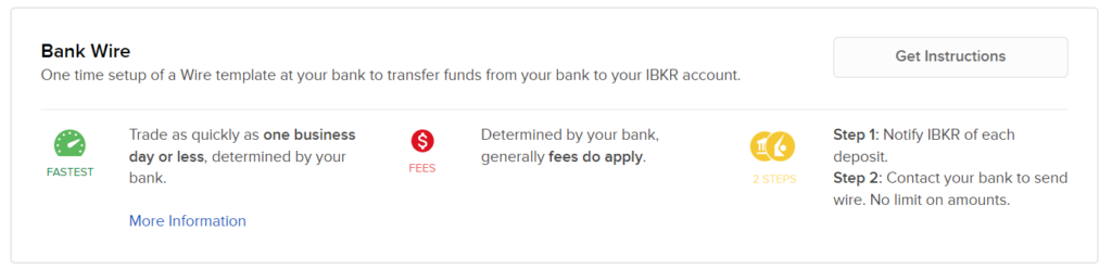 Bank wire funding method ibkr