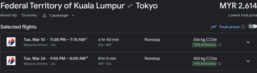 malaysia airlines flight to tokyo