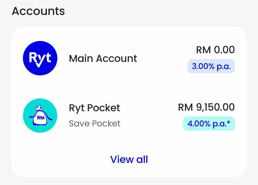 ryt main account and ryt pocket